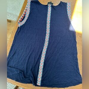 W5 Navy Blue 96%rayon, 4spandex Large v soft jersey top with blue&orange trim.